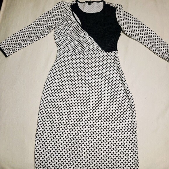 I Love Ronson Black White Printed Knit Midi Dress X Small - Picture 9 of 12
